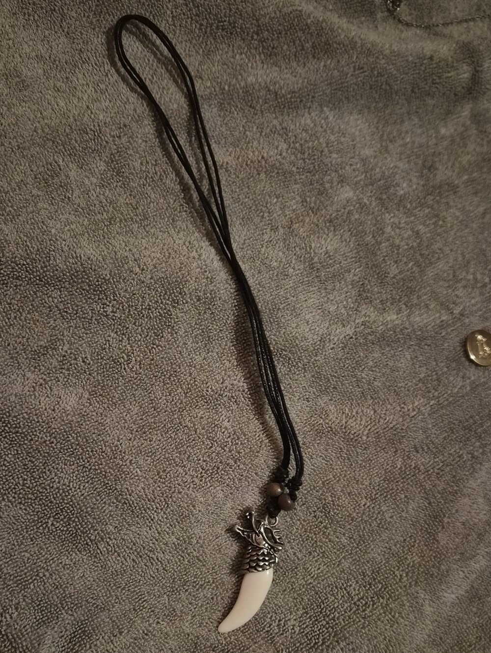 Black Cord Necklace with White Fang Pendant
